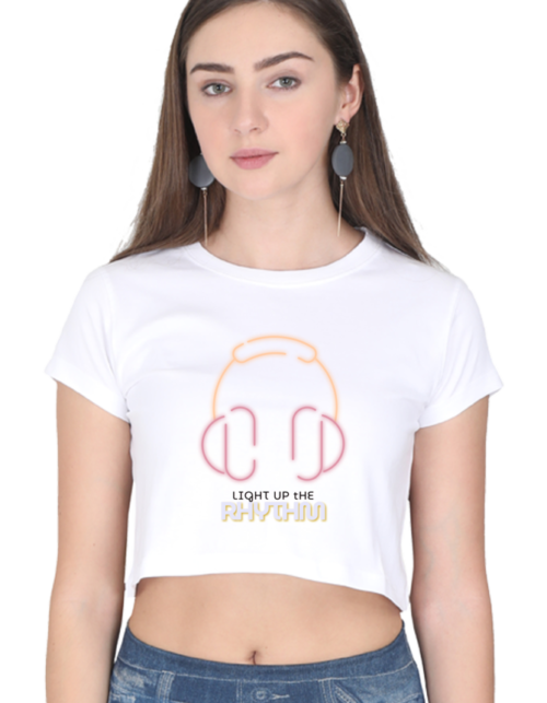 Female Crop Top – Light Up The Rhythm (White/Pink)
